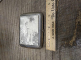 Vtg Antique Cigarette Silver Tone Metal Case Risque Beautiful Lady Photograph