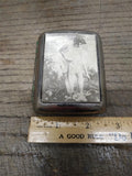 Vtg Antique Cigarette Silver Tone Metal Case Risque Beautiful Lady Photograph