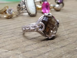 Vtg 925 Sterling Silver Smokey Quartz Stone Size 10 Ring Tested Mexico Very Nice