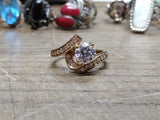 Vtg Gold Over 925 Sterling Silver CZ Cubic Zirconia Size 8 Ring Tested Beautiful