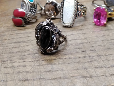 Vtg 925 Sterling Silver Black Onyx Art Nouveau Size 7 Ring Tested Beautiful!