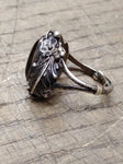 Vtg 925 Sterling Silver Black Onyx Art Nouveau Size 7 Ring Tested Beautiful!