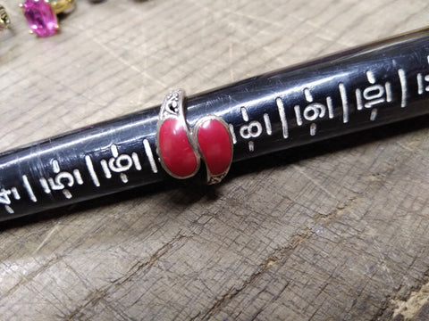 Vtg 925 Sterling Silver Red Coral Size 7.5 Bypass Ring Tested Very Nice!