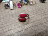 Vtg 925 Sterling Silver Red Coral Size 7.5 Bypass Ring Tested Very Nice!