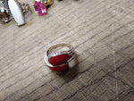 Vtg 925 Sterling Silver Red Coral Size 7.5 Bypass Ring Tested Very Nice!