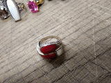 Vtg 925 Sterling Silver Red Coral Size 7.5 Bypass Ring Tested Very Nice!