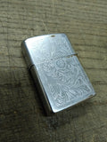 Vtg 1990 Zippo Cigarette Lighter Venetian Polished Chrome Nice Snap Sparks Good!