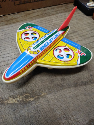 Vtg S2 Made in Japan Friction Motor Toy World Jet Lines #37 Plastic Airplane