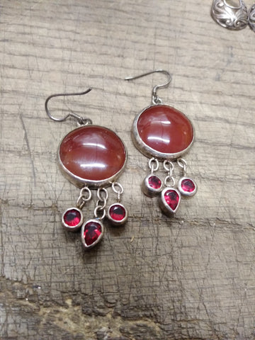 Vtg 925 Sterling Silver Dangle Earrings with Carnelian? and Garnet? Beautiful!