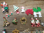 Vtg 25 Piece Christmas Xmas Brooch Earring and Findings Lot Santa Tree Reindeer