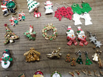 Vtg 25 Piece Christmas Xmas Brooch Earring and Findings Lot Santa Tree Reindeer