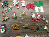 Vtg 25 Piece Christmas Xmas Brooch Earring and Findings Lot Santa Tree Reindeer