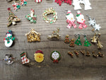Vtg 25 Piece Christmas Xmas Brooch Earring and Findings Lot Santa Tree Reindeer