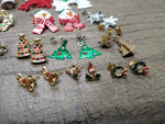Vtg 25 Piece Christmas Xmas Brooch Earring and Findings Lot Santa Tree Reindeer