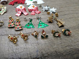 Vtg 25 Piece Christmas Xmas Brooch Earring and Findings Lot Santa Tree Reindeer