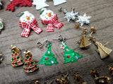 Vtg 25 Piece Christmas Xmas Brooch Earring and Findings Lot Santa Tree Reindeer