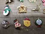 Vtg 25 Piece Christmas Xmas Brooch Earring and Findings Lot Santa Tree Reindeer