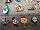 Vtg 25 Piece Christmas Xmas Brooch Earring and Findings Lot Santa Tree Reindeer