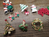 Vtg 25 Piece Christmas Xmas Brooch Earring and Findings Lot Santa Tree Reindeer