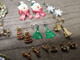 Vtg 25 Piece Christmas Xmas Brooch Earring and Findings Lot Santa Tree Reindeer