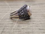 Vtg 925 Sterling Silver Right Facing Cameo w/Marcasites Size 9 Ring Very Nice!