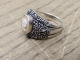 Vtg 925 Sterling Silver Right Facing Cameo w/Marcasites Size 9 Ring Very Nice!