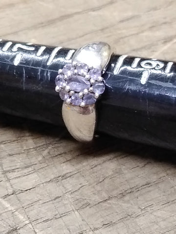 Vtg 925 Sterling Silver with 9 Amethyst Stones Size 8.25 Ring Beautiful!