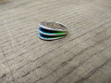 Vtg 925 Sterling Silver Modernist Blue/Green Enamel Size 6.5 Ring Tested Nice!