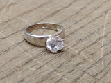 Vtg 925 Sterling Silver CZ Solitaire Stone Size 7 Ring Tested Nice!