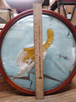 Vtg 2 Sided Silk Cat Picture Hunting Praying Mantis Gold Gray Round Convex Glass