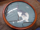 Vtg 2 Sided Silk Cat Picture Hunting Praying Mantis Gold Gray Round Convex Glass