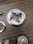 Vtg 7 Pc Brooch Pin Jewelry w/Rhinestones Lot Crown Trifari Pastelli Roman Monet