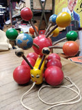 Vtg 1970s Kouvalias Wooden Banana Caterpillar Snail Pull Toy Springy Balls Cool!