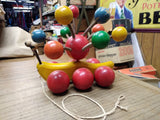 Vtg 1970s Kouvalias Wooden Banana Caterpillar Snail Pull Toy Springy Balls Cool!
