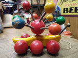 Vtg 1970s Kouvalias Wooden Banana Caterpillar Snail Pull Toy Springy Balls Cool!