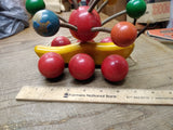 Vtg 1970s Kouvalias Wooden Banana Caterpillar Snail Pull Toy Springy Balls Cool!
