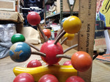 Vtg 1970s Kouvalias Wooden Banana Caterpillar Snail Pull Toy Springy Balls Cool!