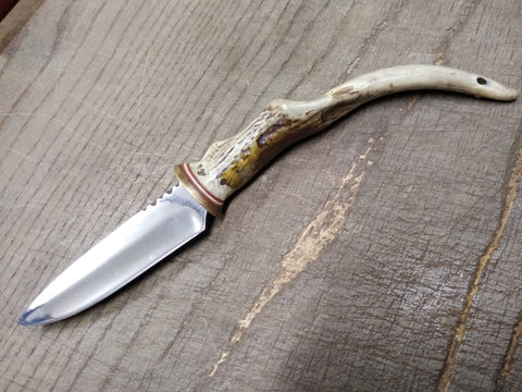 Vtg GPG Fixed 4 inch Blade Custom Made Hunting Knife Antler Handle 9.25 inch