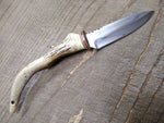 Vtg GPG Fixed 4 inch Blade Custom Made Hunting Knife Antler Handle 9.25 inch
