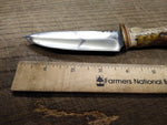 Vtg GPG Fixed 4 inch Blade Custom Made Hunting Knife Antler Handle 9.25 inch