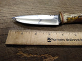 Vtg GPG Fixed 4 inch Blade Custom Made Hunting Knife Antler Handle 9.25 inch