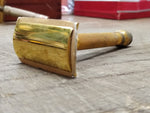 Vtg 1920 Gillette 3 Pc Gold Tech Ball End DE Safety Razor w/Original Blade USA!