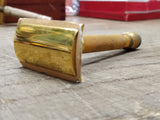 Vtg 1920 Gillette 3 Pc Gold Tech Ball End DE Safety Razor w/Original Blade USA!