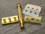 Vtg 1920 Gillette 3 Pc Gold Tech Ball End DE Safety Razor w/Original Blade USA!