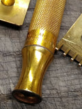 Vtg 1920 Gillette 3 Pc Gold Tech Ball End DE Safety Razor w/Original Blade USA!
