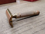 Vtg 1930's Gillette 3 Piece Gold Tech Fat Handle Double Edge Safety Razor USA!