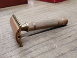 Vtg 1930's Gillette 3 Piece Gold Tech Fat Handle Double Edge Safety Razor USA!