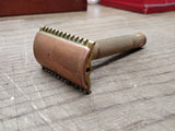 Vtg 1930's Gillette 3 Piece Gold Tech Fat Handle Double Edge Safety Razor USA!