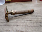 Vtg 1930's Gillette 3 Piece Gold Tech Fat Handle Double Edge Safety Razor USA!