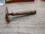 Vtg 1930's Gillette 3 Piece Gold Tech Fat Handle Double Edge Safety Razor USA!